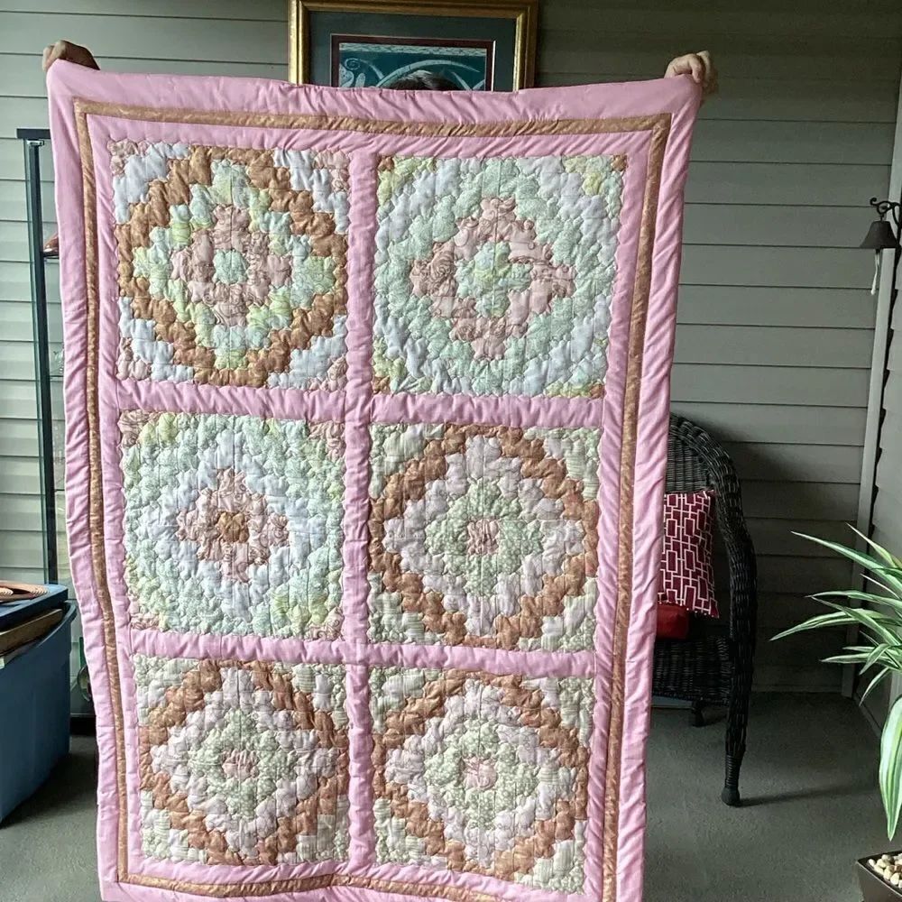 NWT. Hand Crafted Large Lap Quilt in Pinks